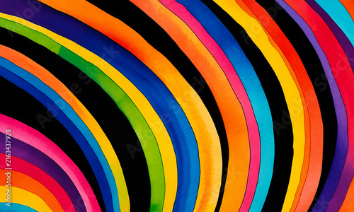 Vibrant Rainbow Watercolor Abstract Background with Colorful Curved Stripes