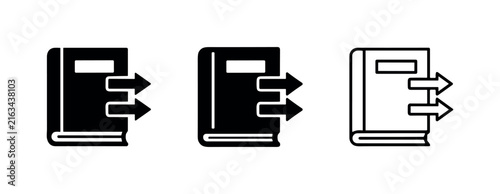 Photography Knowledge export and publishing icon set with book and outgoing arrows