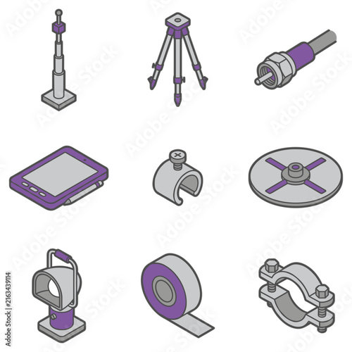 A collection of surveying tools and equipment icon set