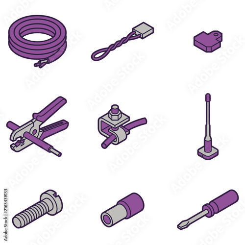 Set of electrical and hardware tools line icon