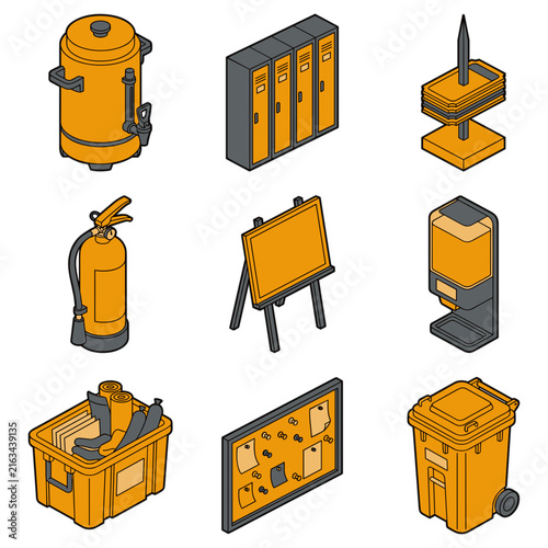 School or office supplies and equipment icon set