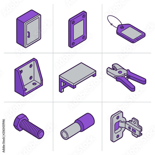 Industrial hardware icon set for construction and repair