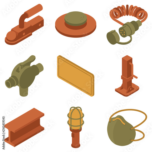Industrial tools and safety equipment icon set