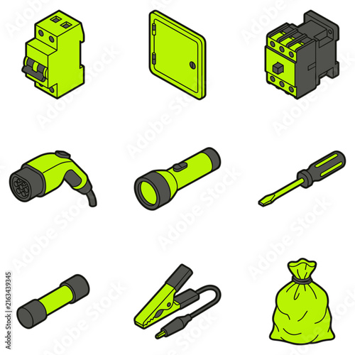 Electrician icon set of electrical devices