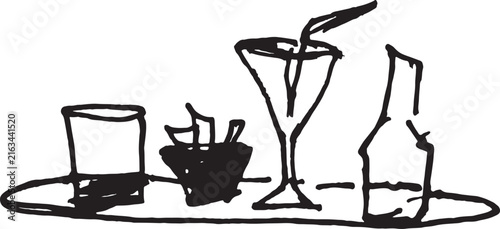 vector,  drawing of a tray with drinks