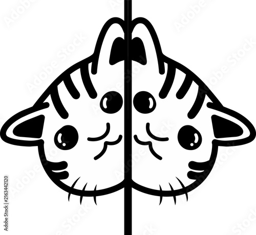 symmetrical cat face illustration with decorative botanical details