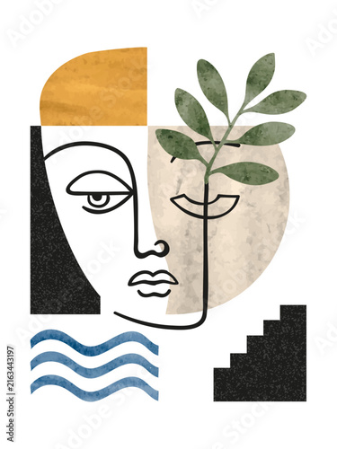 Abstract portrait vector illustration. Print with face in minimalistic style