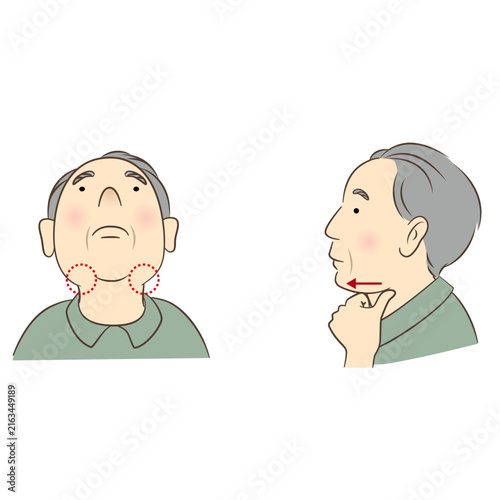 あご下の唾液腺マッサージをするシニア男性のイラスト