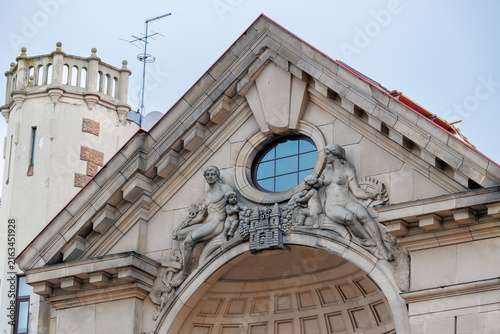 Foto Architectural details on the Latvian Radio building, Old Town of Riga, Latvia