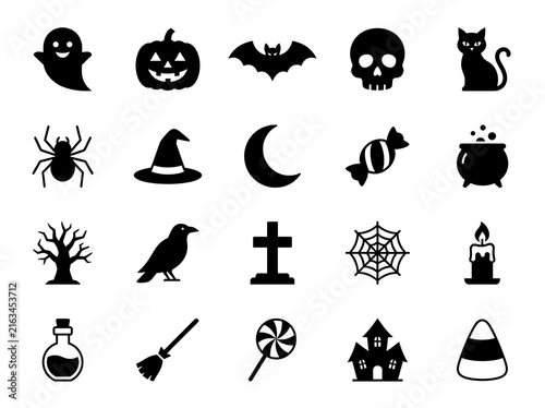 Halloween flat icons set with ghost pumpkin spider witch hat and spooky elements on white background