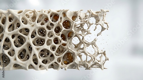 Osteoporosis bone structure showing tissue loss and brittle texture