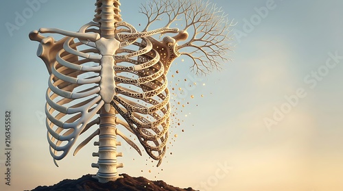 Human ribcage showing osteoporosis bone loss and fragility