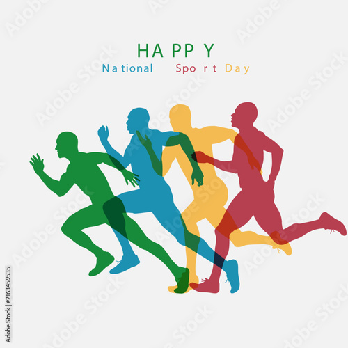 Colorful silhouettes of running athletes for national sport day celebration concept