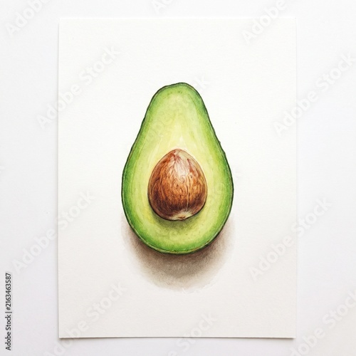 Fresh half avocado with pit isolated on white background for healthy food photography