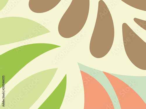 Abstract botanical pattern with stylized organic leaf shapes in soft earth tones and pastel green colors