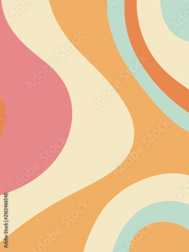 Abstract background with soft wavy shapes and a retro color palette of pink orange and light blue