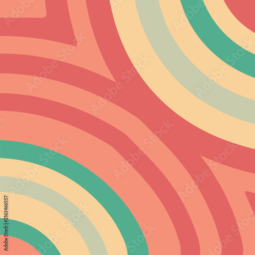 Abstract background with repeating concentric circular shapes in warm coral and soft teal retro color palette