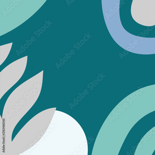 Abstract background with organic shapes and floral elements in soft pastel colors on a dark teal backdrop