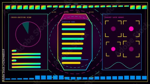 A glowing prompt interface displays complex data streams across three distinct analytical panels within a futuristic digital framework featuring vibrant neon lines and geometric motion graphics