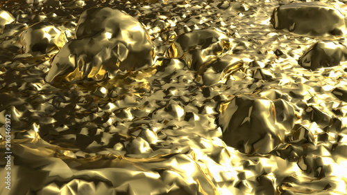Cuadro en lienzo Shimmering Gold Nuggets Scattered Across a Rocky Surface 3d render