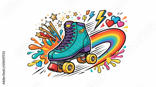 Vibrant Retro Roller Skates with Colorful Splashes.