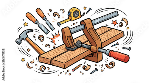 Woodworking tools and equipment set vector illustration.