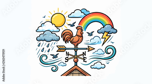 Weather Forecast Symbol with Rooster and Compass.