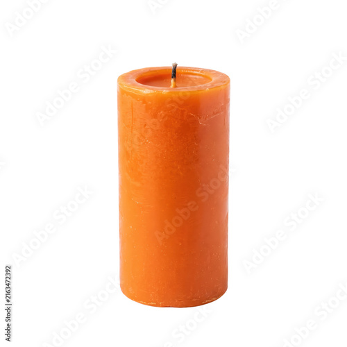 Canvastavla A tall, unlit orange pillar candle with a wick on a transparent background