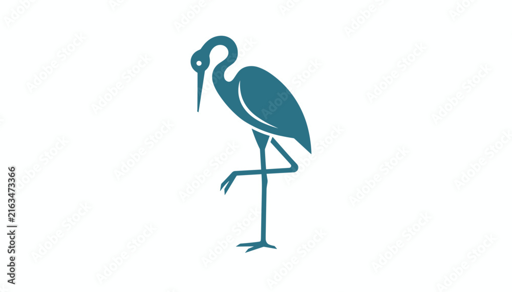 Naklejka premium Minimalist blue heron silhouette stands on one leg in a simple and elegant vector illustration depicting natural wildlife elegance and grace.