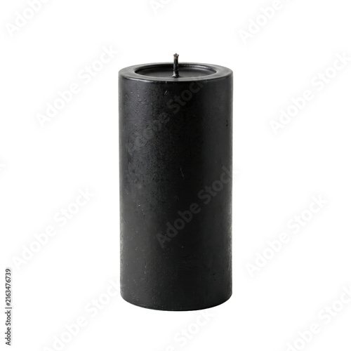 Obraz na plátně A tall, unlit black pillar candle with a wick on a transparent background