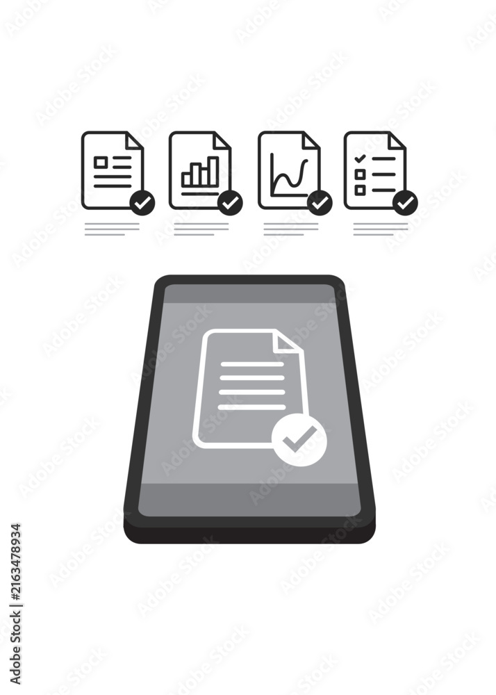 Fototapeta premium document verification set for digital tablet and report check symbols