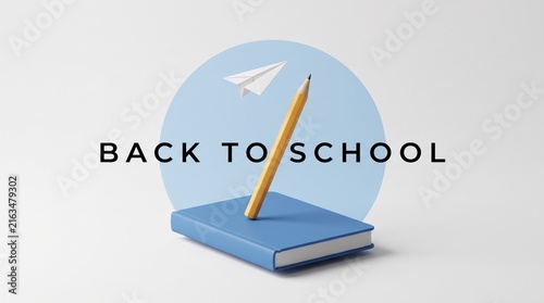 back to school concept with blue book and pencil