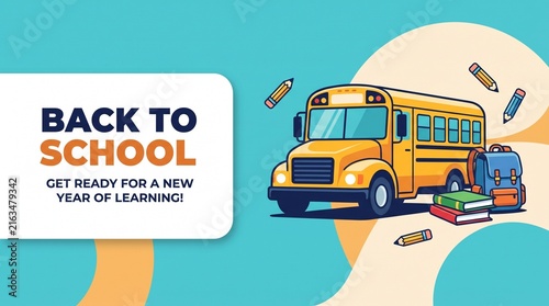 back to school advertising banner with yellow bus