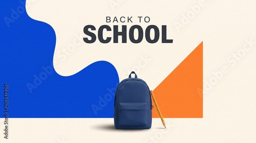 back to school poster with blue backpack and yellow pencil