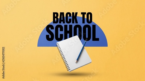 back to school poster with blank notebook and blue pencil
