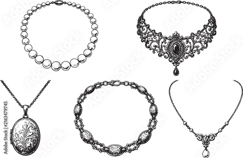 A set of beads and necklaces.