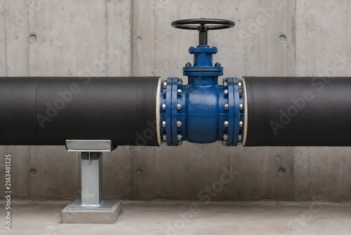 Insulated Hydronic Pipe with Flanged Shut-Off Valve and Structural Pipe Support