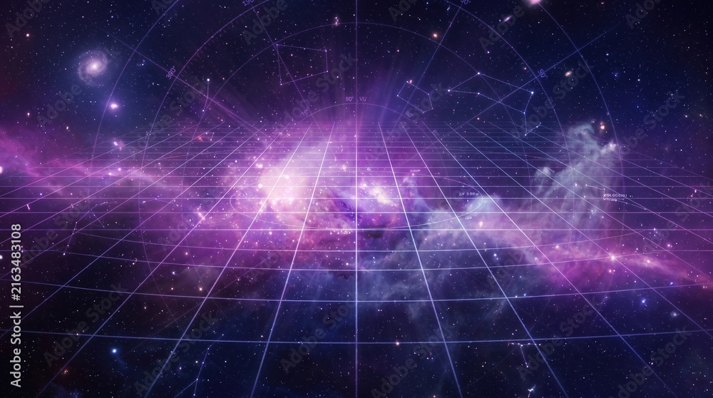 Fototapeta premium Cosmic nebula with digital grid and constellations in deep space