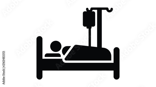Medical vector illustration showing a sick patient in hospital bed