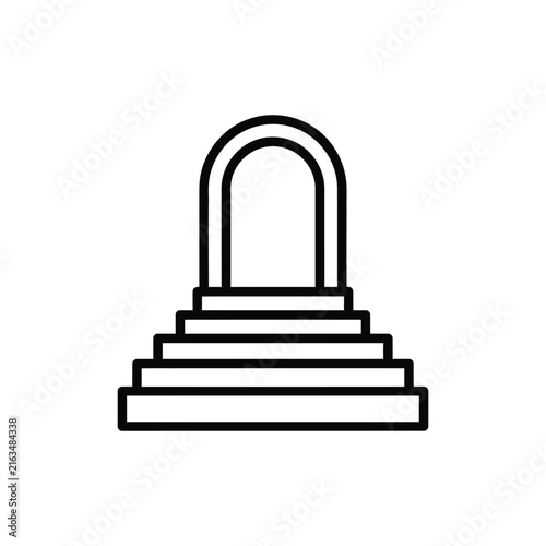 Minimalist vector line art icon featuring doorway with ascending stairs