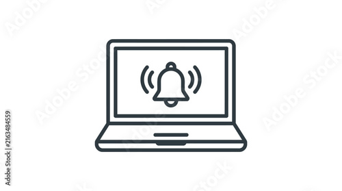 Digital laptop computer icon displaying a notification bell vector illustration graphic