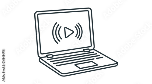 Digital laptop computer vector illustration showing a media play button icon