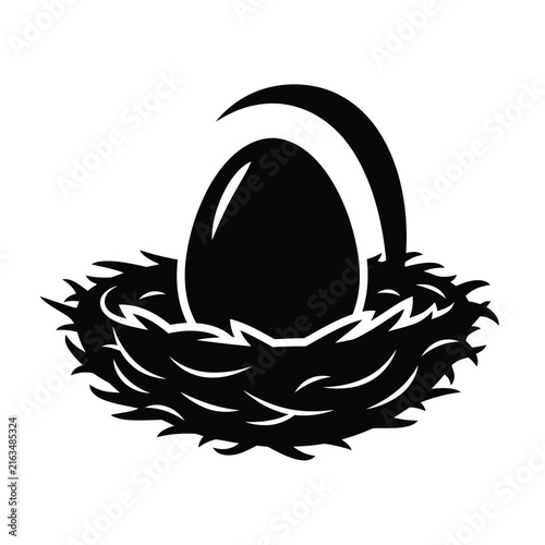Minimalist vector graphic illustration of single egg inside bird nest