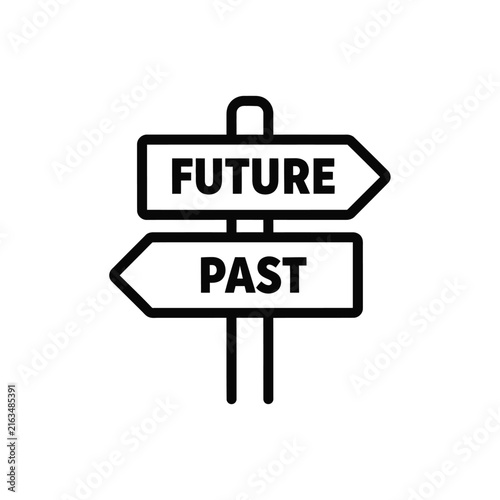 Minimalist vector graphic illustration showing directional signs for future and past