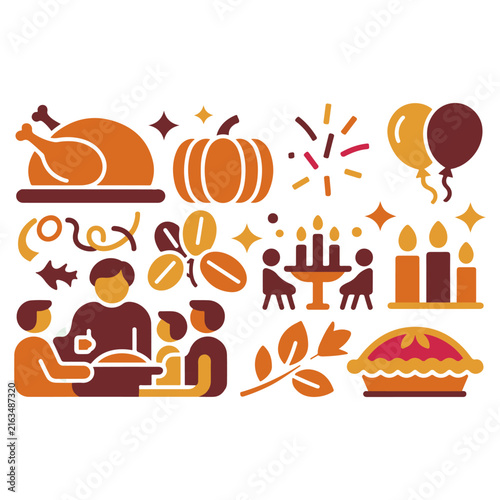 Thanksgiving Celebration and Autumn Harvest Illustration with Pumpkin Turkey Food and Festive Elements
