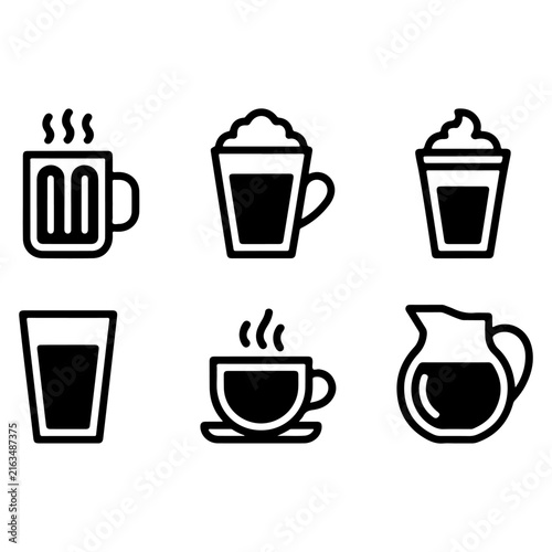 Coffee and Beverage Drinkware Outline Vector Icon Set