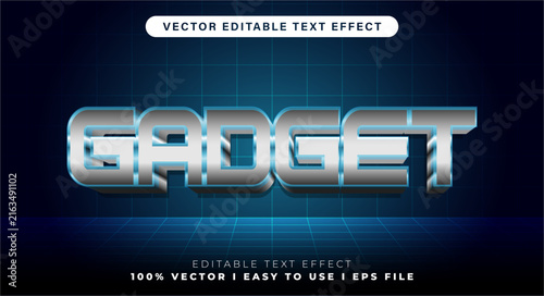 Metallic gadget editable text effect with modern chrome style. Perfect for electronics stores, smartphone promotions, technology ads, product launches, and digital marketing.