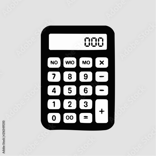 A minimalist black and white icon of a digital calculator is centered on a light gray.