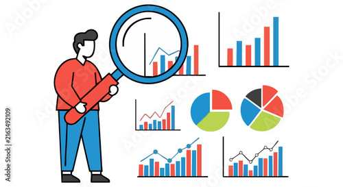Cuadro en lienzo Statistician analyzing business growth with magnifying glass