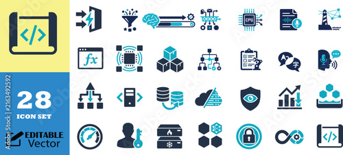 Artificial intelligence and system automation vector icons.